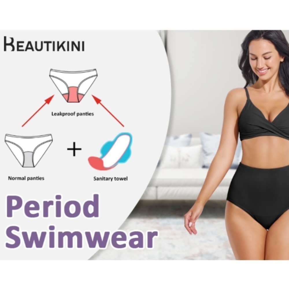 Beautikini Period Swimwear High Waisted L ocean Swim Bottoms Leakproof Bikini - Picture 10 of 12